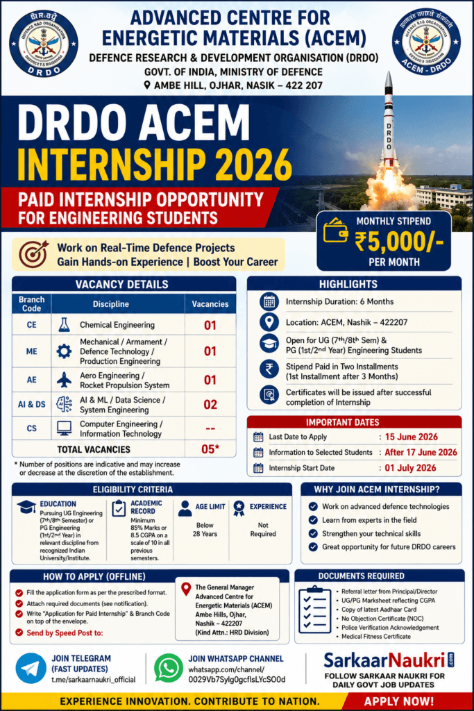 DRDO ACEM Internship 2026