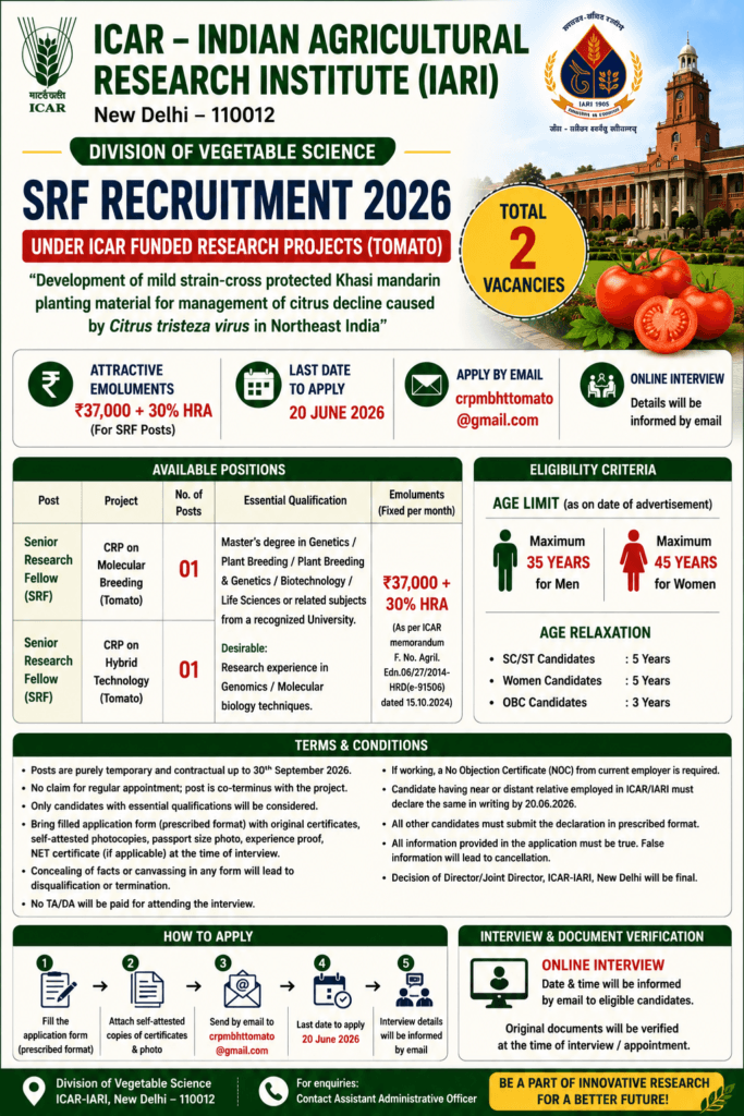 ICAR IARI SRF Recruitment 2026
