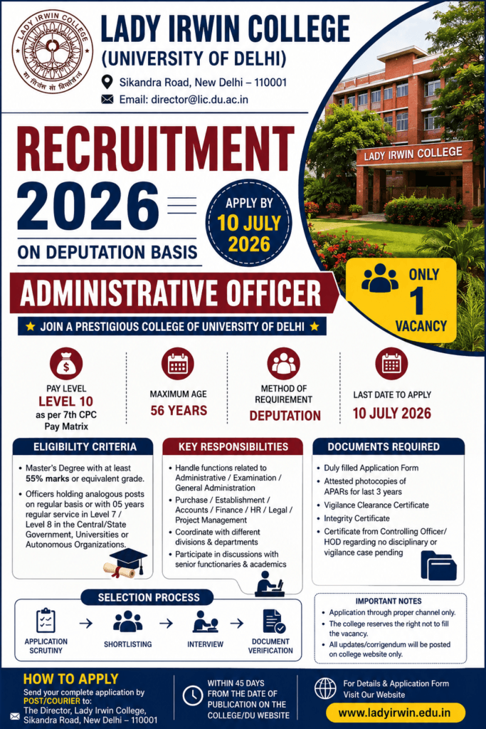 Lady Irwin College Administrative Officer Recruitment 2026