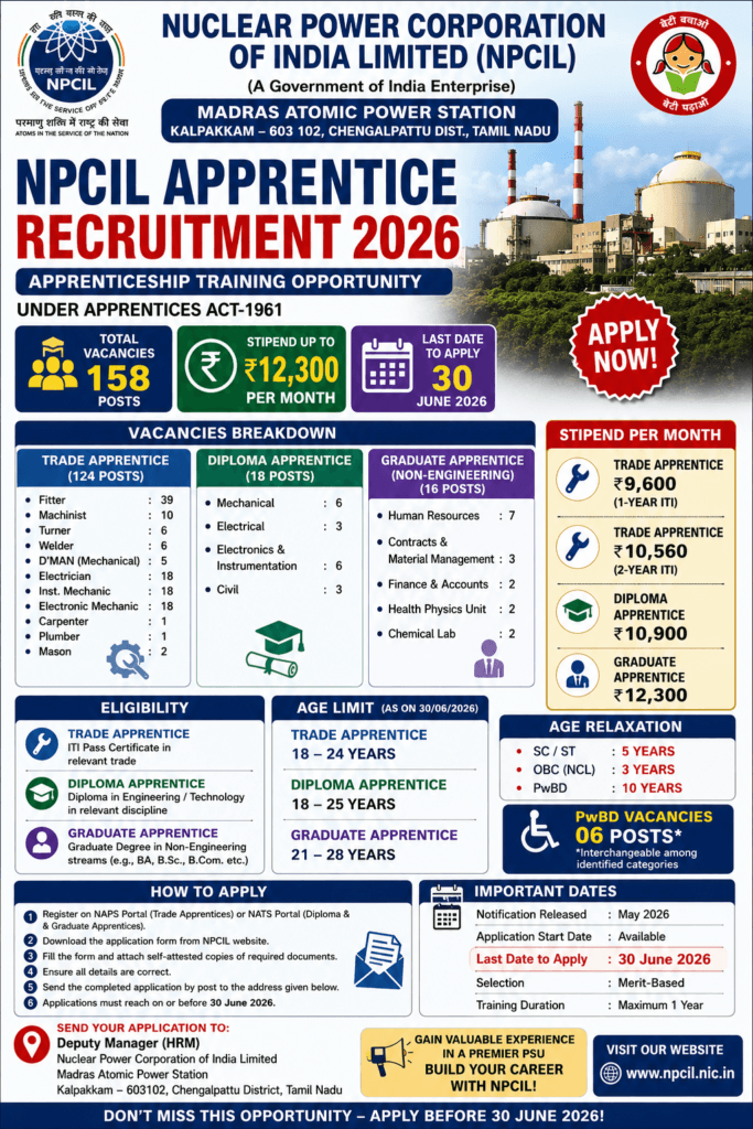 NPCIL Apprentice Recruitment 2026