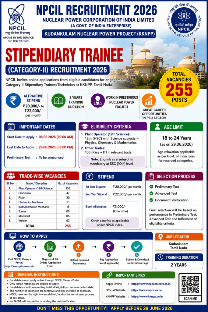 NPCIL Stipendiary Trainee Recruitment 2026