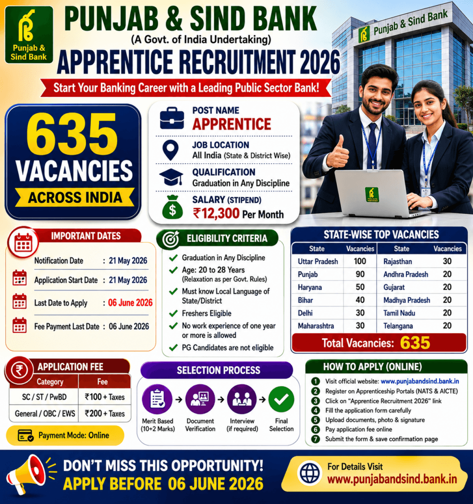 Punjab and Sind Bank Apprentice Recruitment 2026