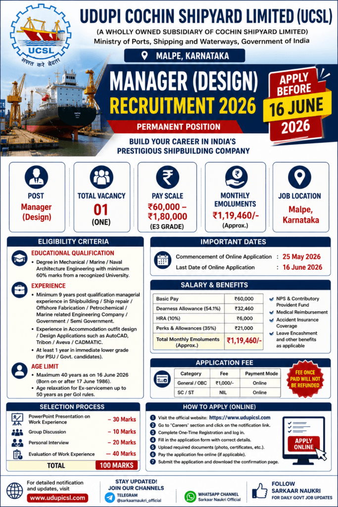 UCSL Manager Design Recruitment 2026