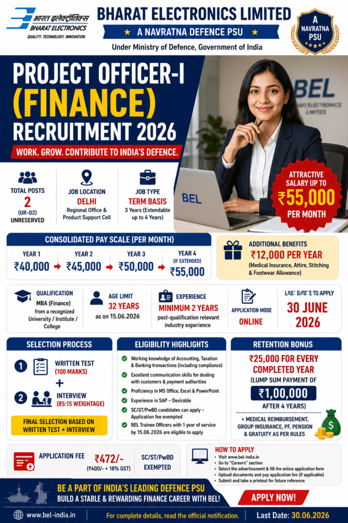 BEL Project Officer Finance Recruitment 2026