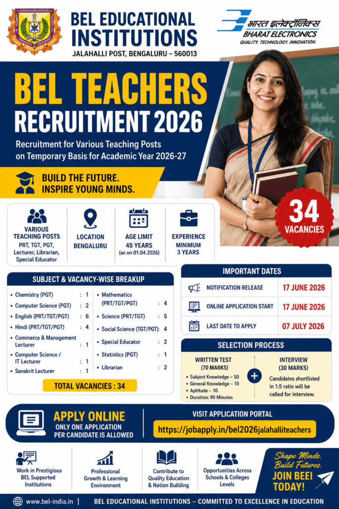 BEL Teachers Recruitment 2026