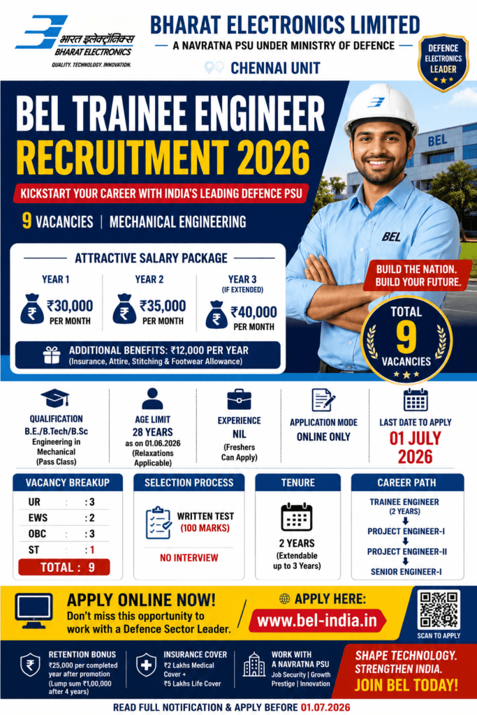 BEL Trainee Engineer Recruitment 2026