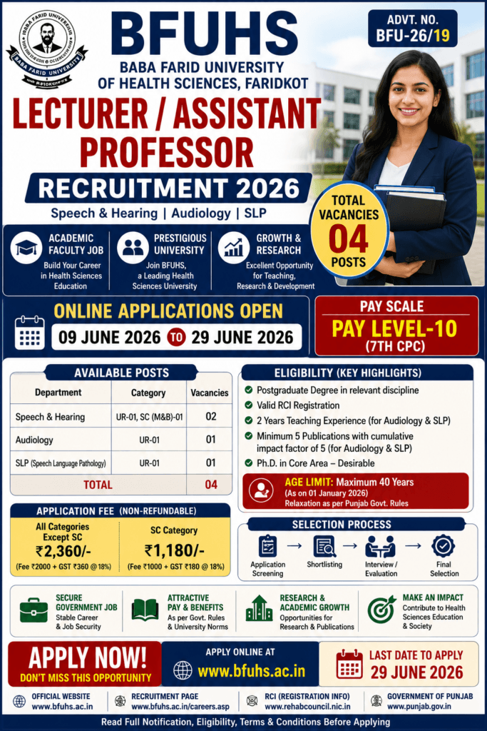 BFUHS Lecturer Assistant Professor Recruitment 2026