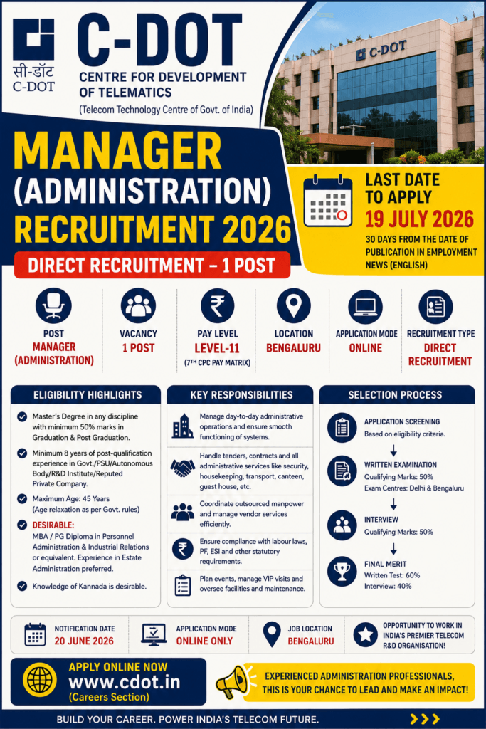 C-DOT Manager Administration Recruitment 2026