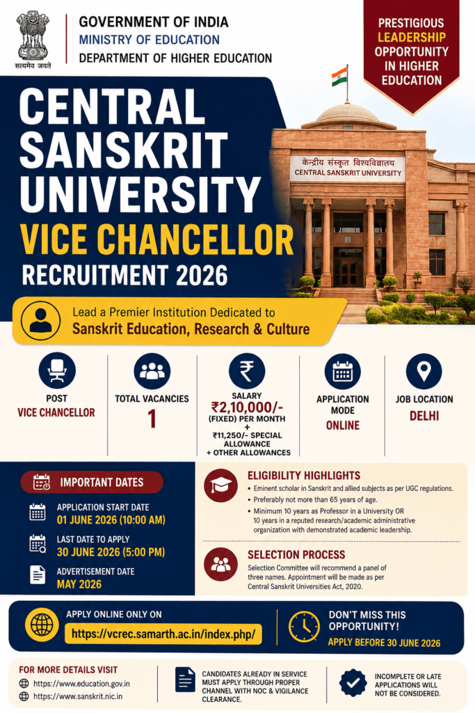 Central Sanskrit University Vice Chancellor Recruitment 2026