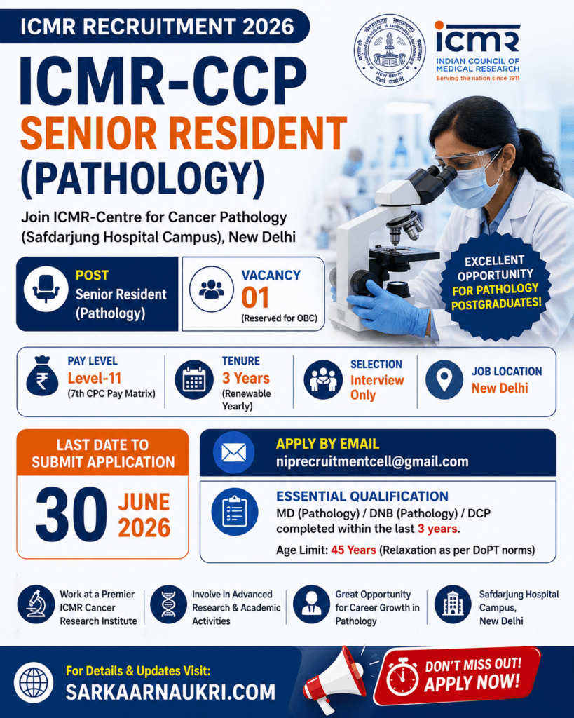 ICMR Senior Resident Recruitment 2026