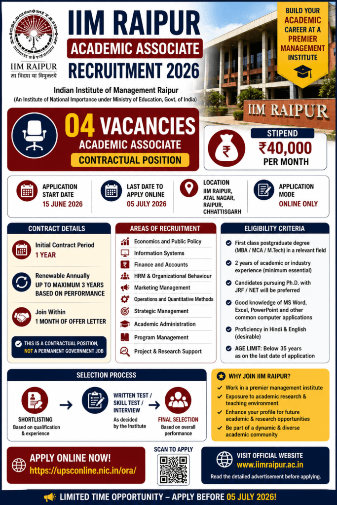 IIM Raipur Academic Associate Recruitment 2026