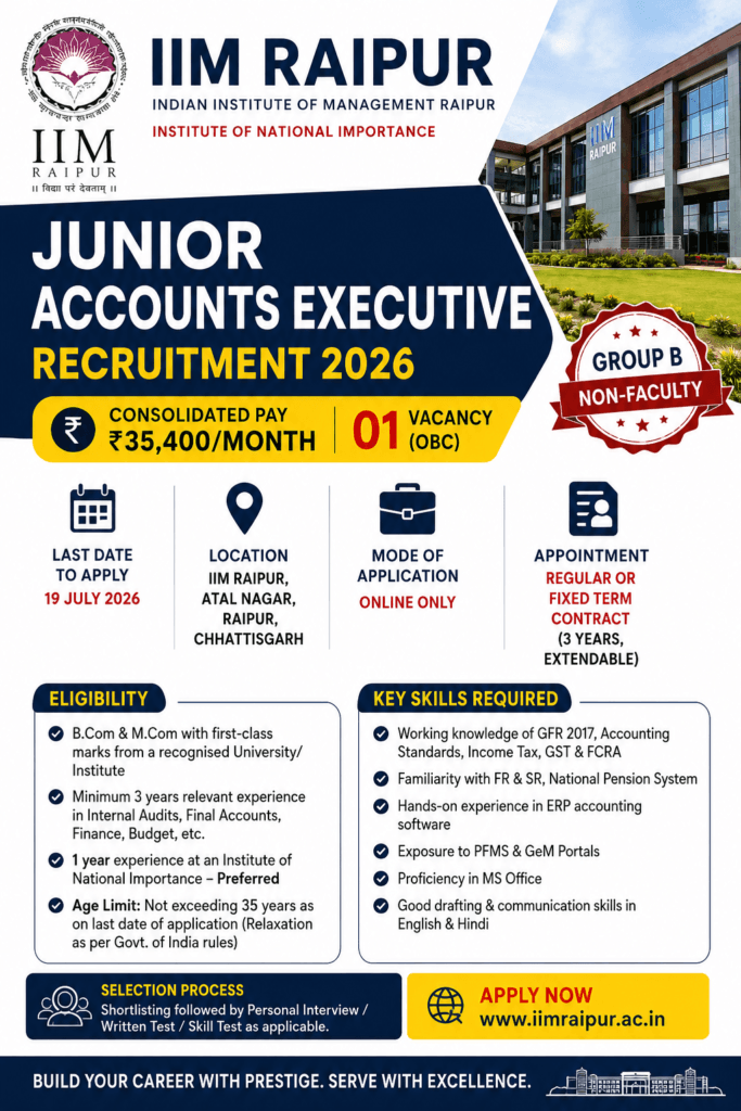 IIM Raipur Junior Accounts Executive