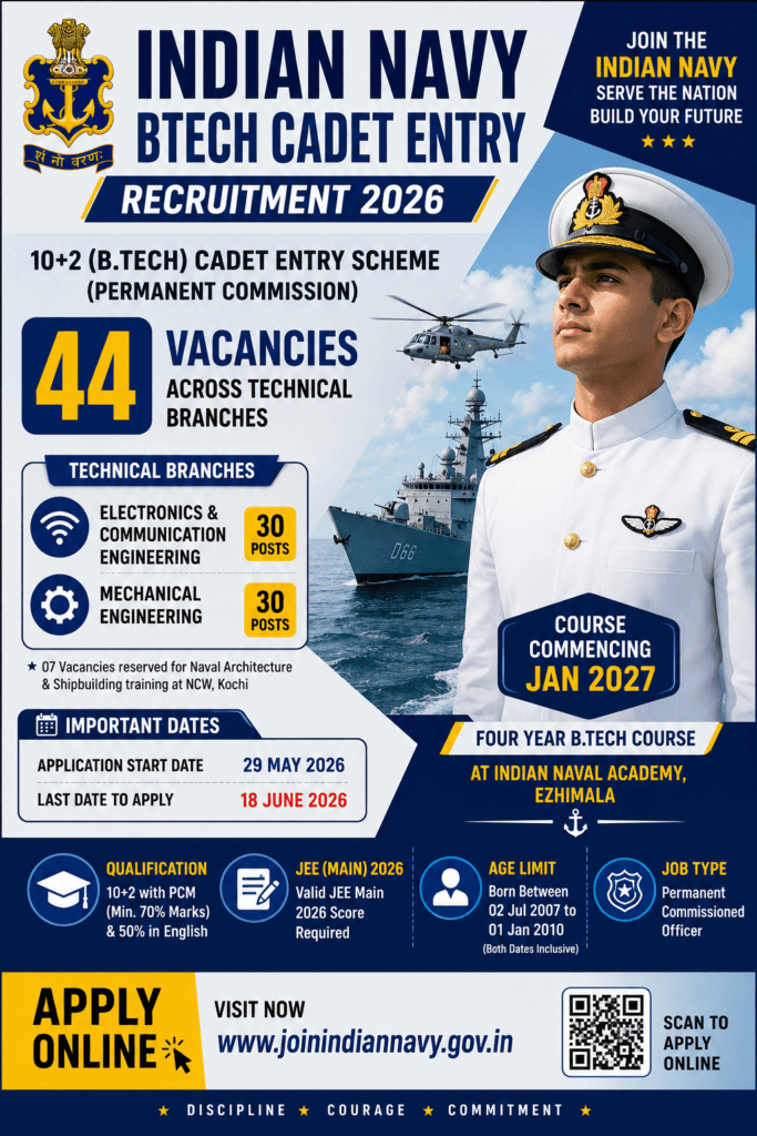 Indian Navy BTech Cadet Entry Recruitment 2026
