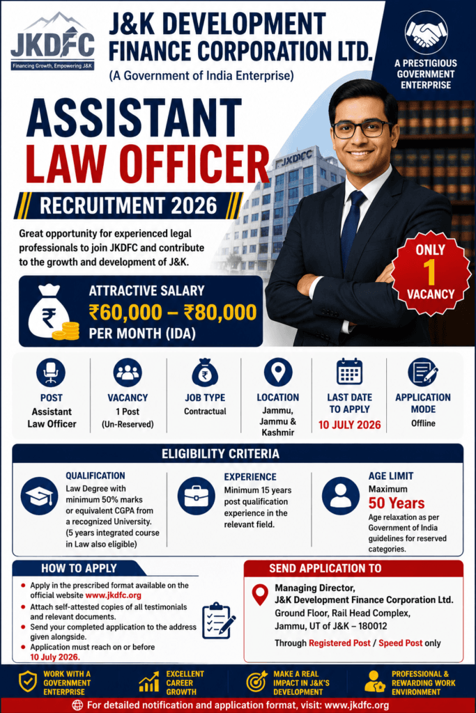 JKDFC Assistant Law Officer Recruitment 2026