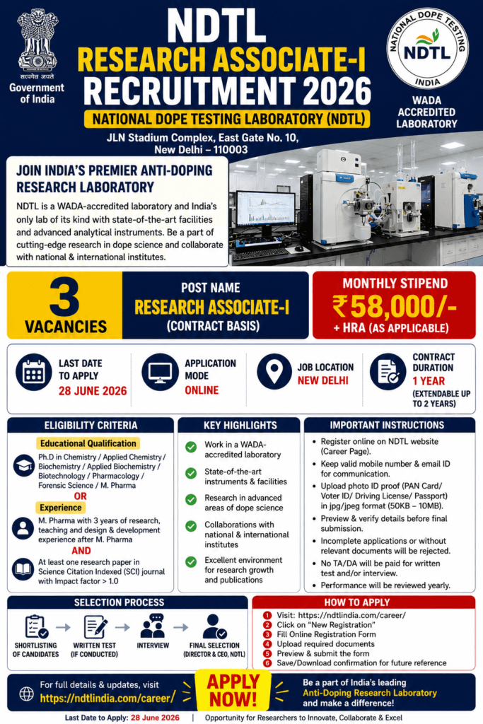 NDTL Research Associate Recruitment 2026