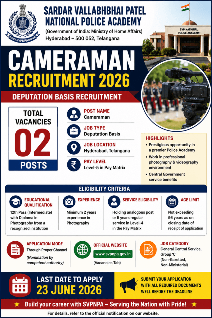 SVPNPA Cameraman Recruitment 2026