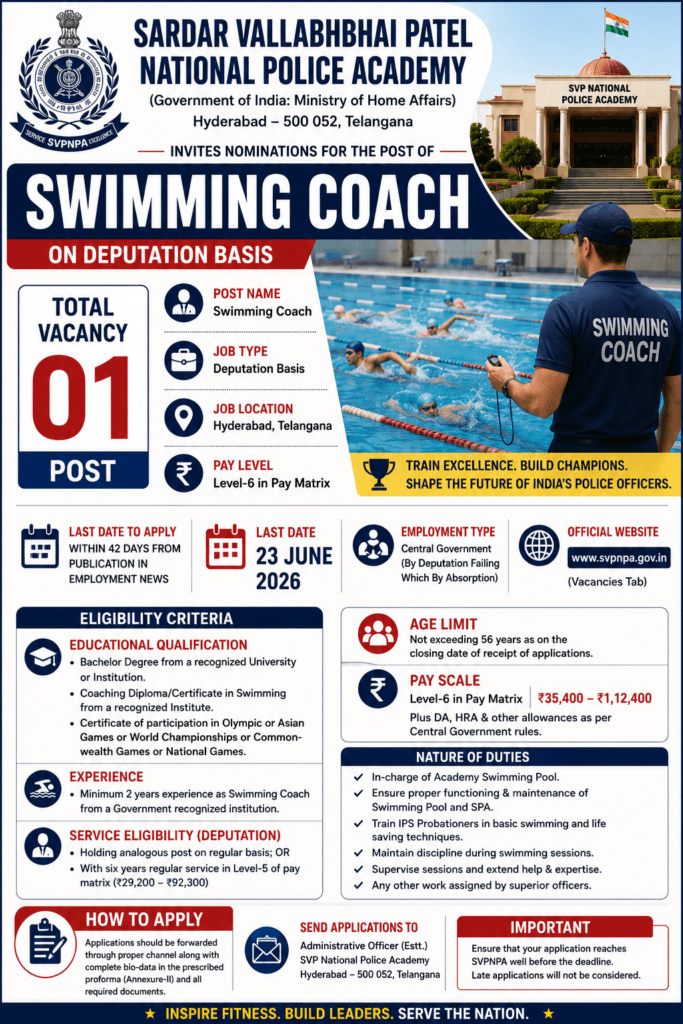SVPNPA Swimming Coach Recruitment 2026