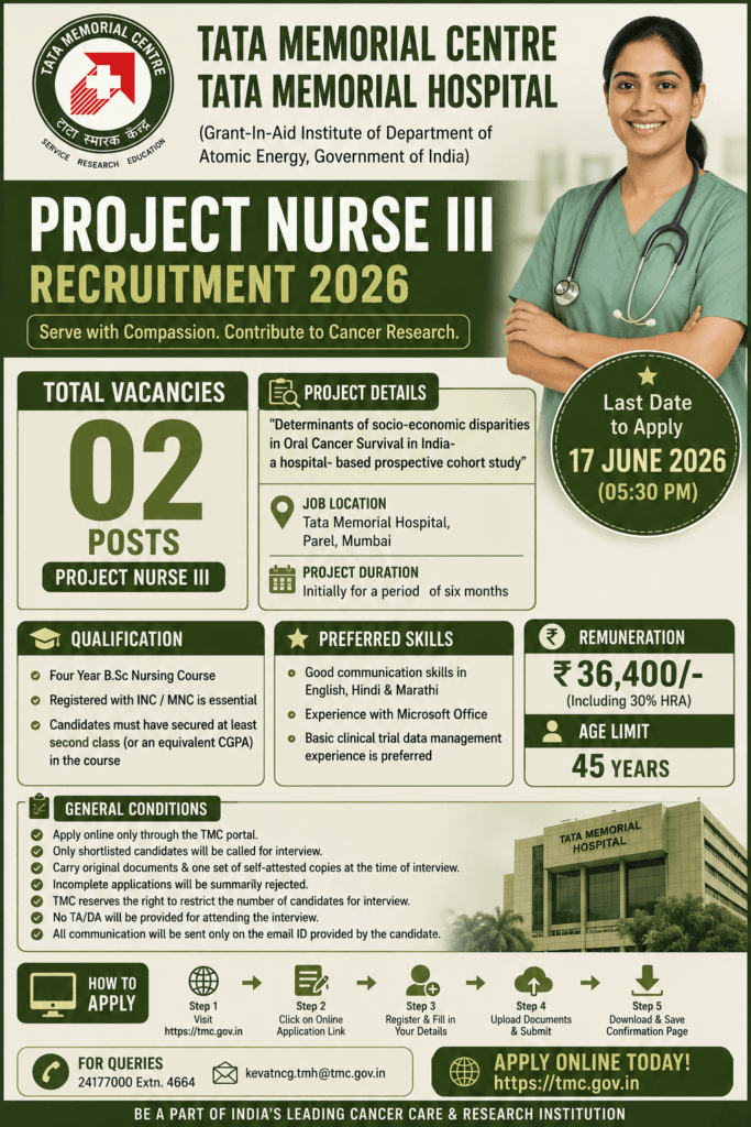 TMC Project Nurse III Recruitment 2026