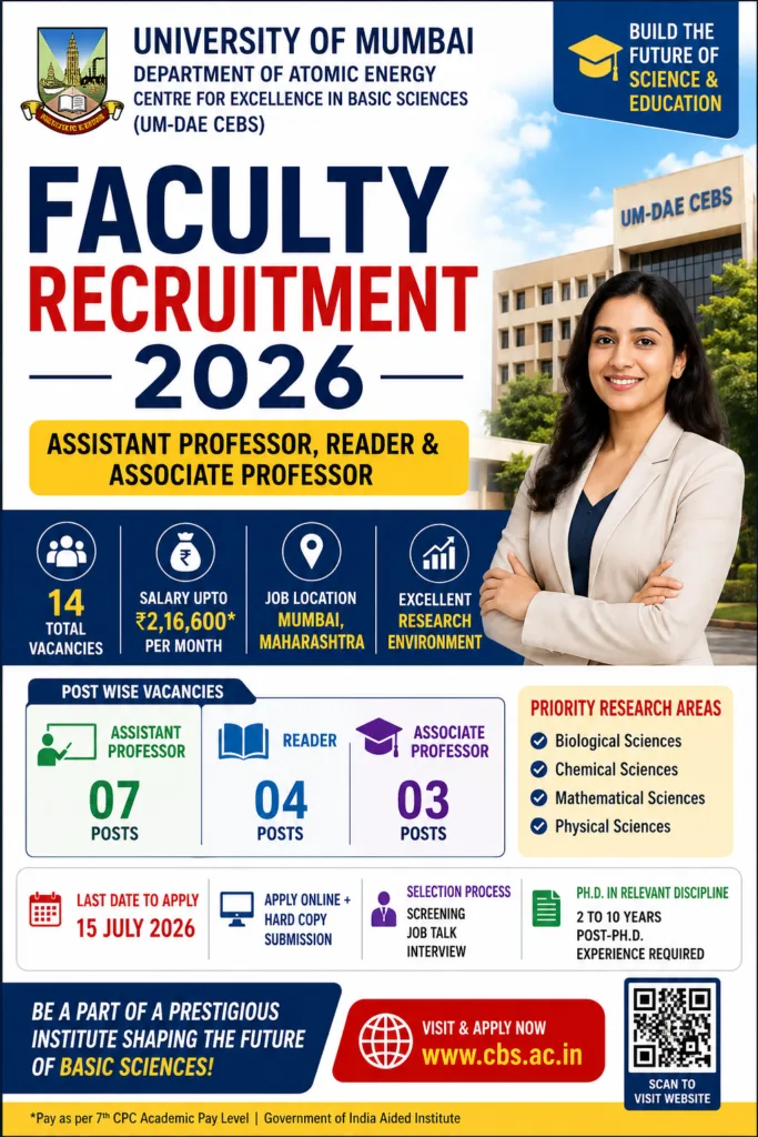 UM-DAE CEBS Faculty Recruitment 2026