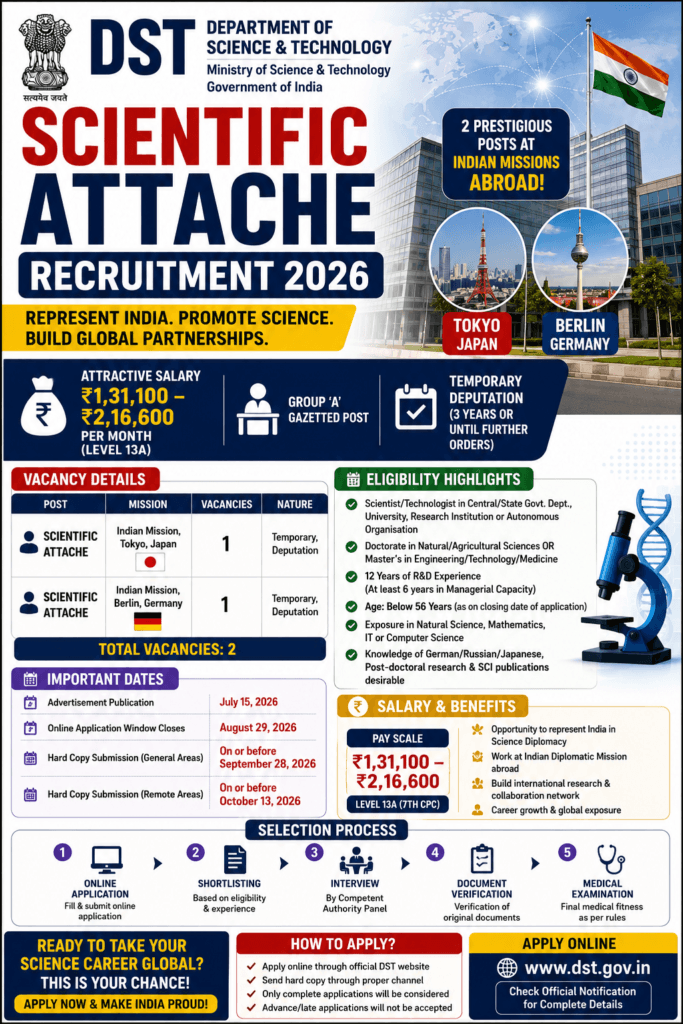 Scientific Attache Recruitment 2026