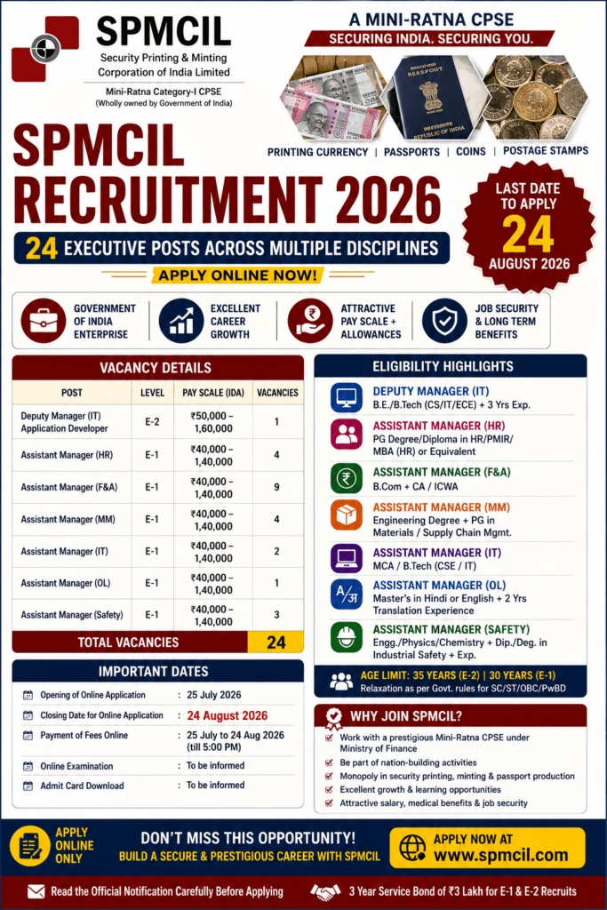 SPMCIL Recruitment 2026