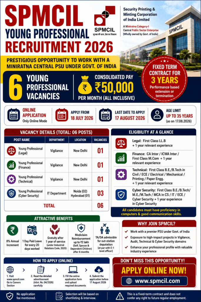 SPMCIL Young Professional Recruitment 2026
