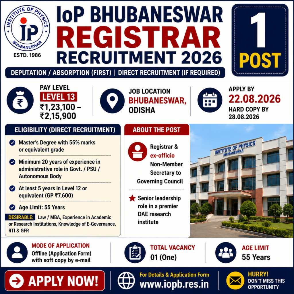 IoP Bhubaneswar Registrar Recruitment 2026